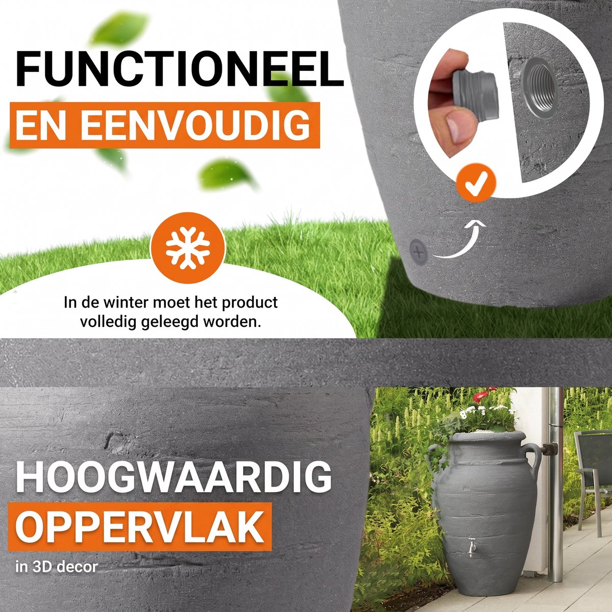 Garantia Antik Amphora 360 liter donker graniet