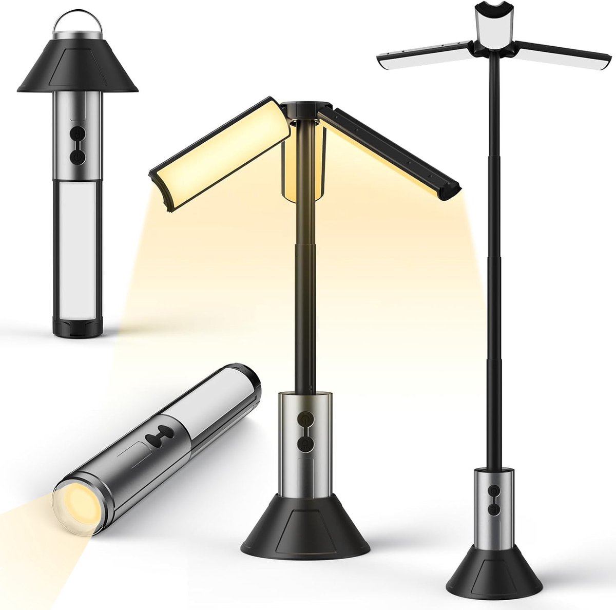 Namajunas - 5 IN 1 Kampeerlamp Zaklamp Tentlamp Bureaulamp - Multifunctionele - Zaklamp LED Oplaadbaar - Zaklampen - Zaklamp Noodpakket - Camplamp Statief Oprolbaar - Tentlamp Oplaadbaar - Tafellamp - Met Kap & Ophangring - 5 Instelbare Lichtstanden