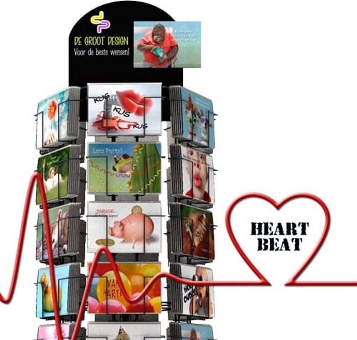Heart Beat Fries 17x11cm complete serie inclusief display in bruikleen, topkaart en backcards