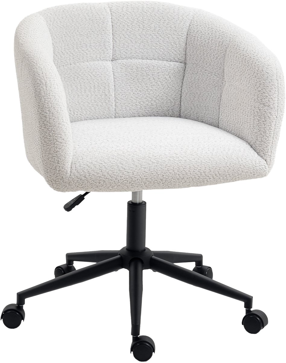 Gestoffeerde bureaustoel met pluche bekleding - kuipmodel - bureaustoel op wielen - stalen onderstel - crème + zwart