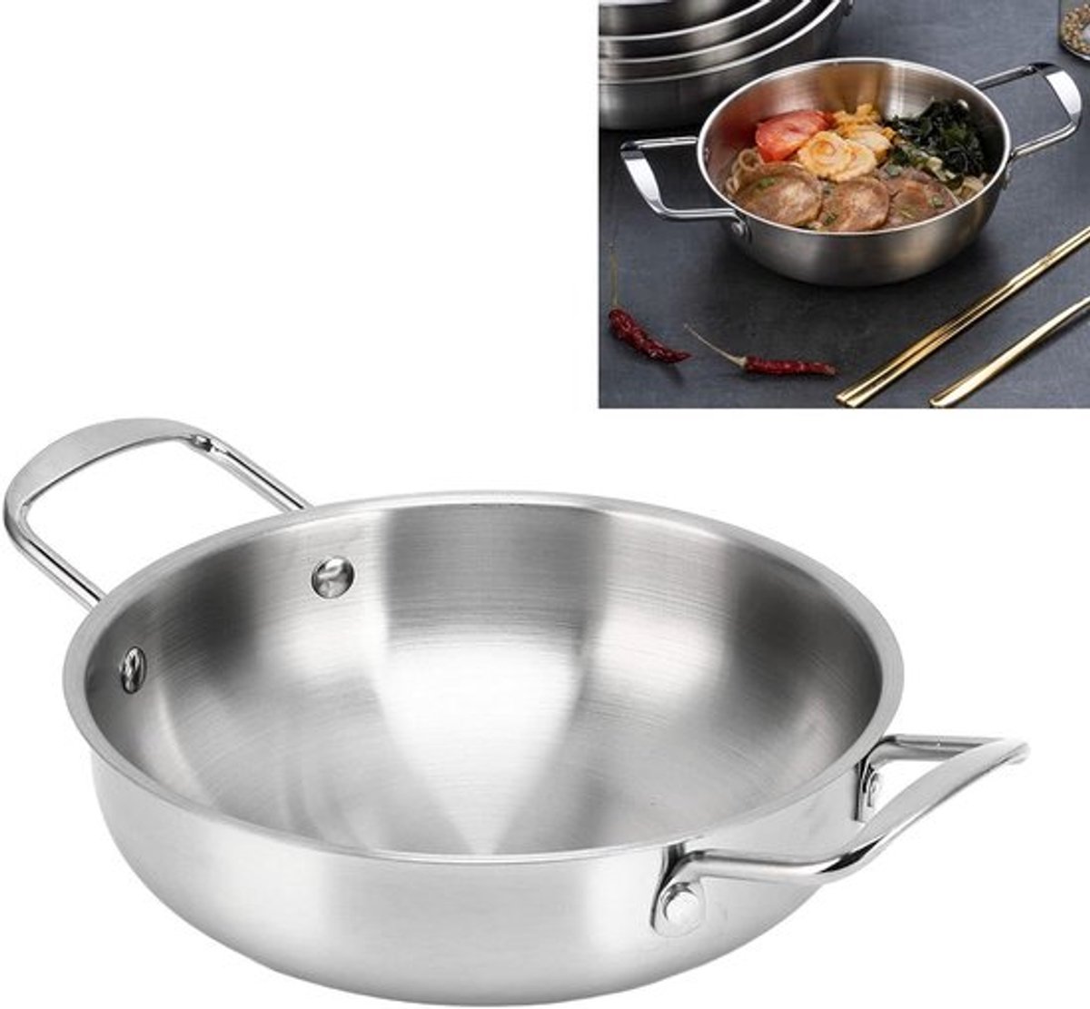 RVS Kookpot voor Korean Ramen, Shabu Shabu en Soep met Dubbele Handgreep, 18cm Geschikt voor Kamperen en Koken Thuis