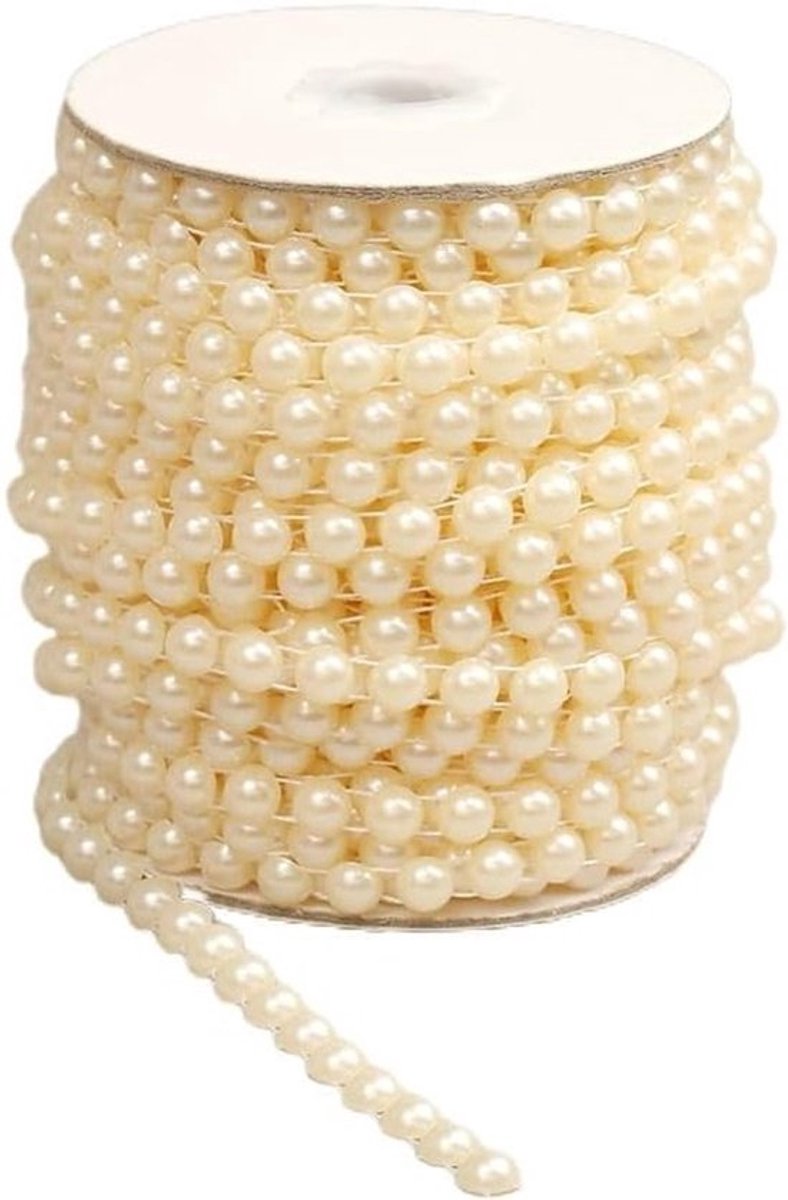 Decoratieve kunstparelketting 12 mm x 10 m in beige voor bruiloften, knutselen en kerstversiering, ideaal voor DIY-projecten en kransen