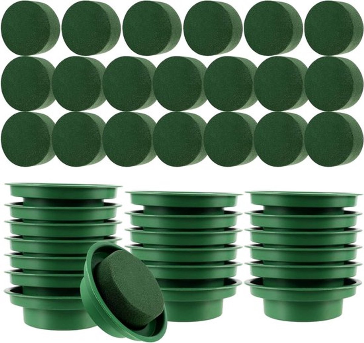 20 Stuks 3 Inch Groene Nat Cilinder met Schalen, Ronde Bloemen Schuim Basis voor Bloemstukken, Bruiloft Decoratie en DIY Bloemarrangementen