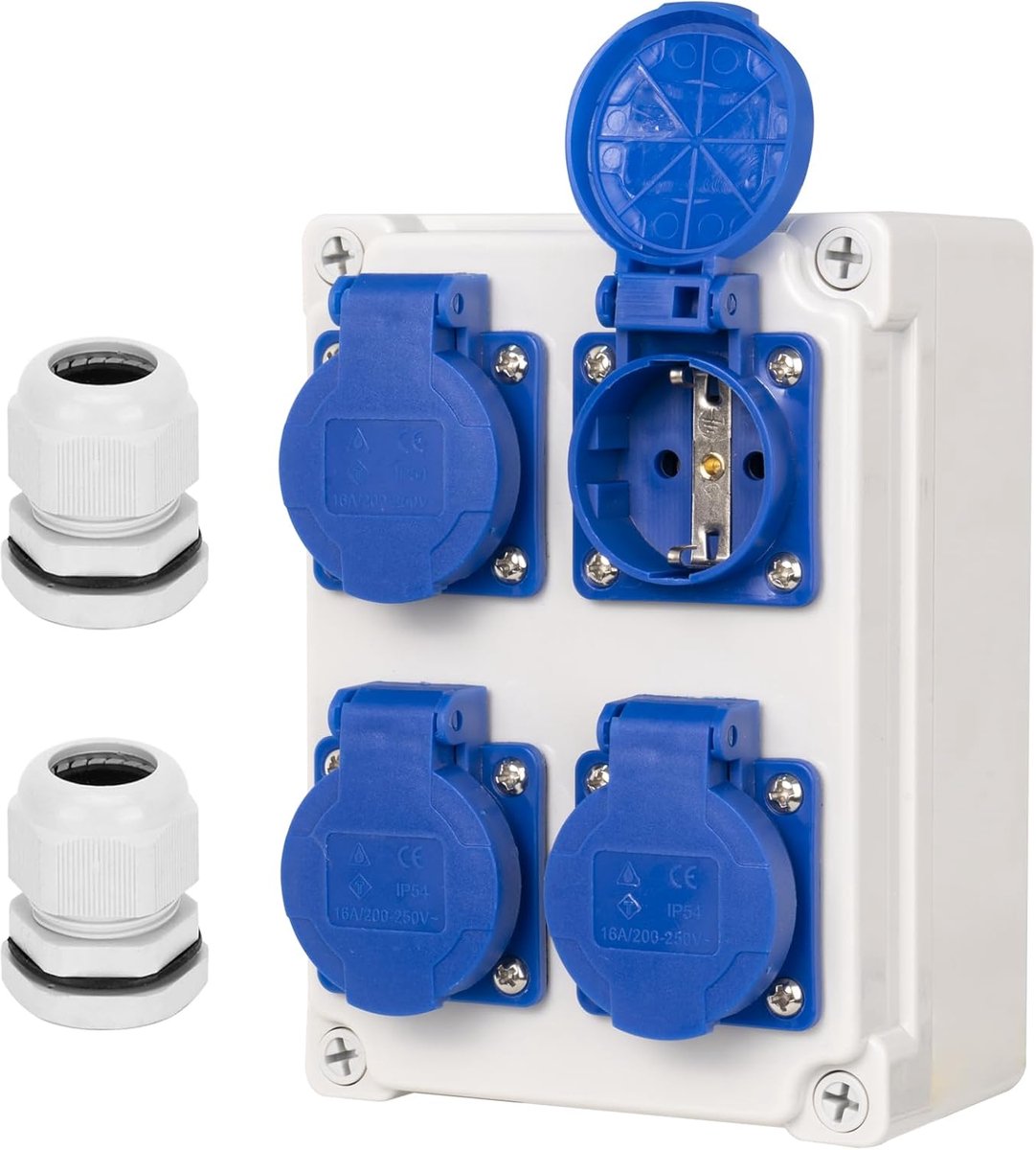 SnelShoppen - Wandcontactdoos met IP54 4x230V Schuko Aansluitingen, IP67 Verdeeldoos voor Werkplaats, Garage, Oprit, Buitengebruik, Waterdicht, Zwart
