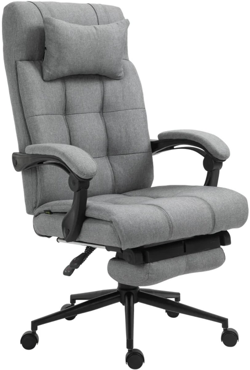 Ergonomische Bureaustoel met Voetensteun & Hoofdsteun - In Hoogte Verstelbaar - Max. kanteling 155° - 360° Draaibaar - Kantoorstoel - Gamestoel - Volwassenen Stoel - Directiestoel - Computerstoel - Lichtgrijs