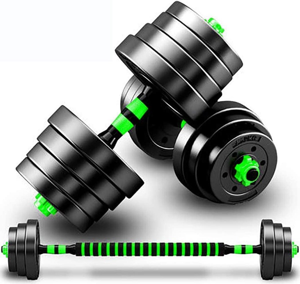 Verstelbare Dumbbells - Fitness Gewicht - Kracht Training - Omvormbaar tot Halter - 10kg Set - Groen