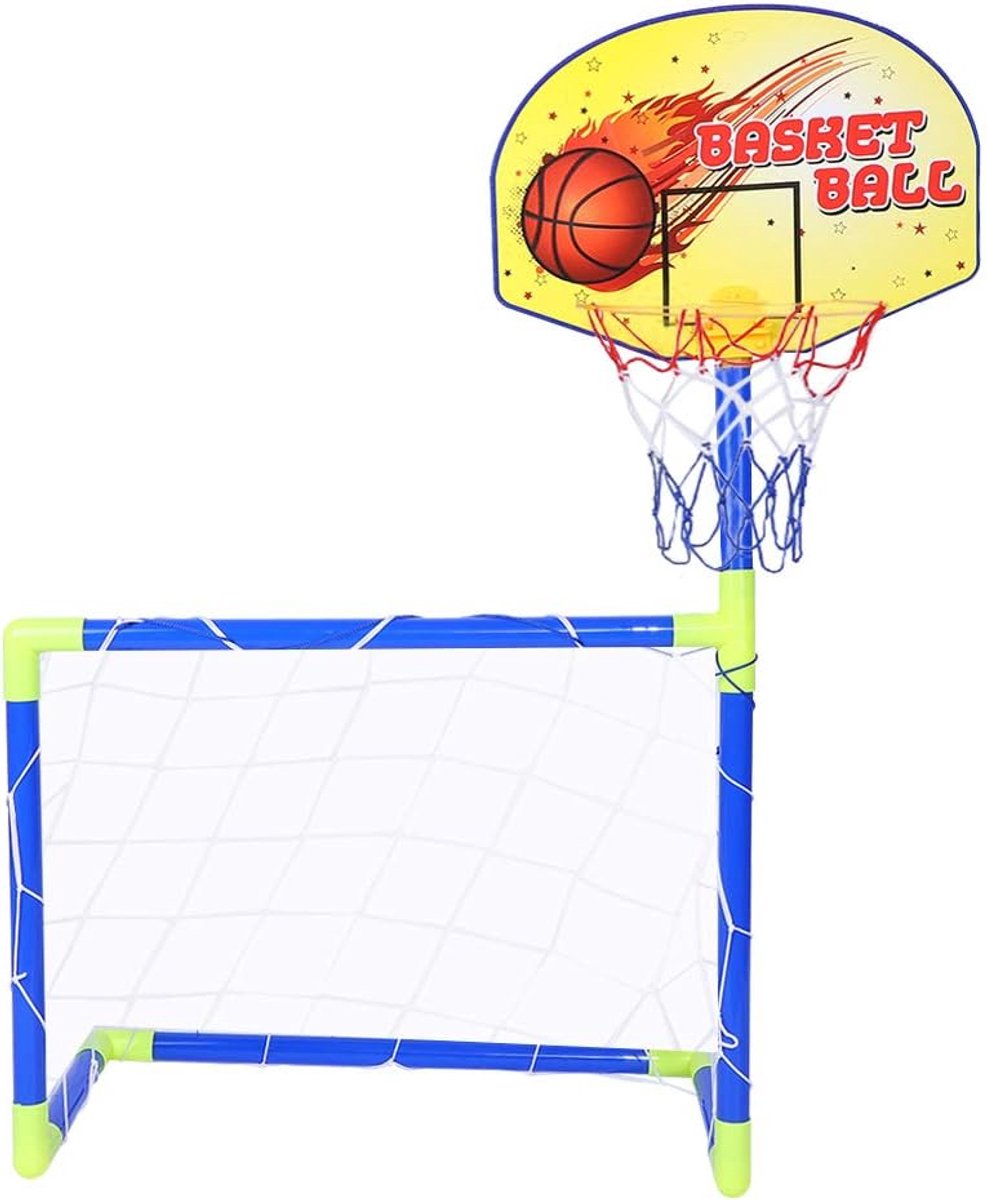 SnelShoppen - 2-in-1 Draagbare Voetbal- en Basketbalset voor Kinderen, Sportspeelgoed met Hoogwaardige Kunststof, Lichtgewicht en Verplaatsbaar, Ideaa