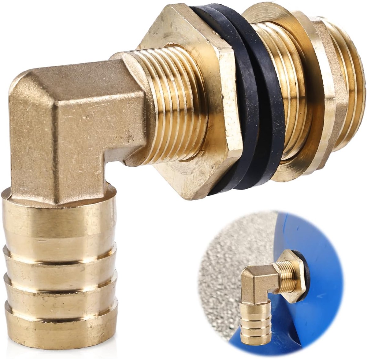 SnelShoppen - Regenwaterafvoer, Regenton Voeding, Tank Schroefdraad Aansluiting, Regenton Voeder 3/4 Inch IG 1 Inch AG + Slanguitloop 25 mm met 2 Dich