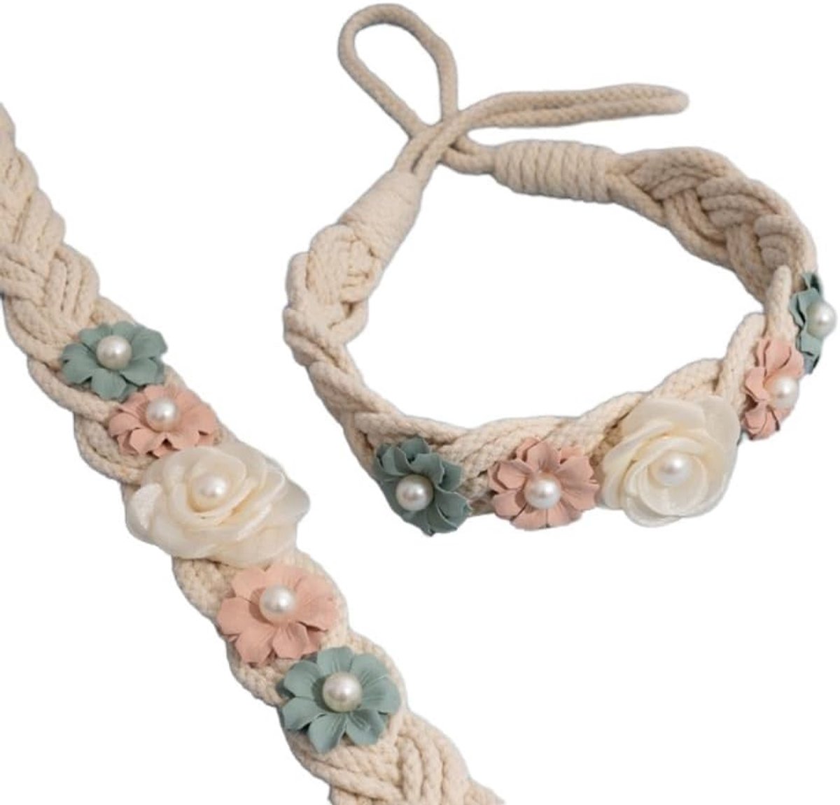 SnelShoppen - 2 Stuks Bloemenpatroon Gordijnhouders, Decoratieve Gordijn Ties, Rope Buckle voor Thuis, Slaapkamer, Kinderkamer, Kantoor, Groene Gordij