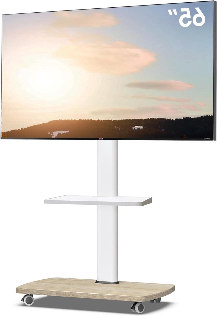 TV standaard - Verrijdbaar meubel - Films kijken - In hoogte verstelbaar - 32-65 inch - Wit