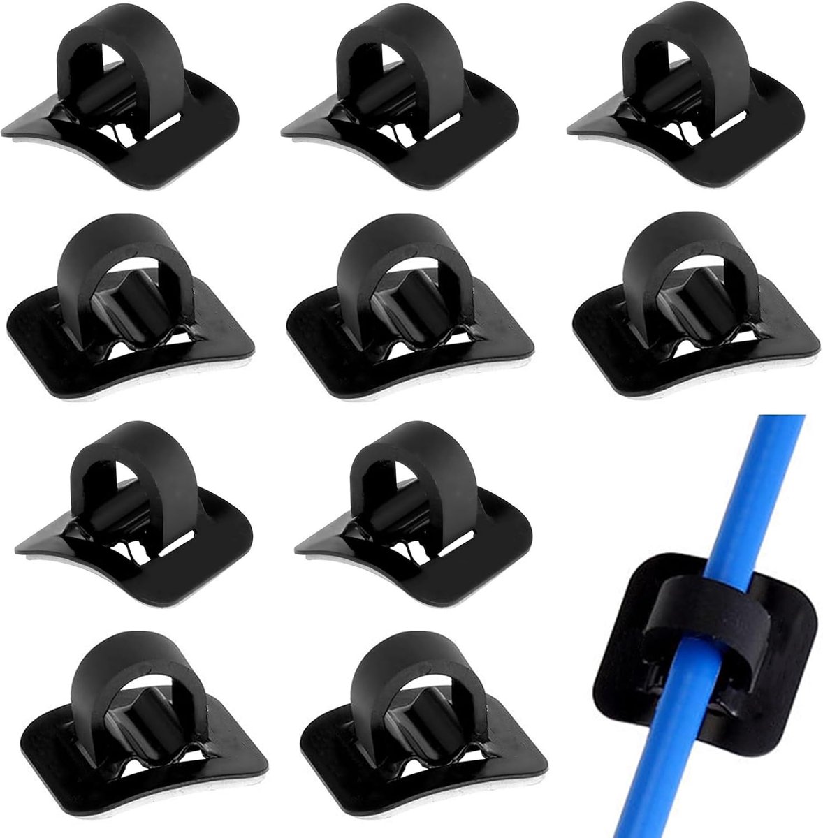 SnelShoppen - 10 MTB Fietscabine C-Clips, Kabelgeleiders, Kabelclips voor Mountainbike, Flexibel Aluminium, Zwart, Organisatie Fietskabels