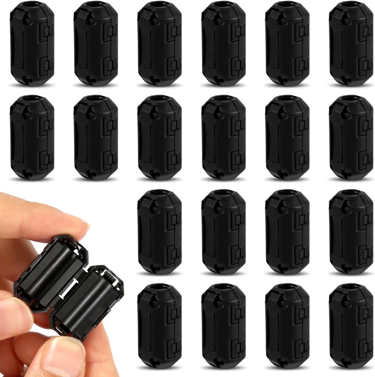 SnelShoppen - 20 Stuks Clip-On Ferriet Kern Beugel RFI EMI Geluidsreducing Kabel Klem Filter voor Kabel met 7mm Diameter (Zwart)