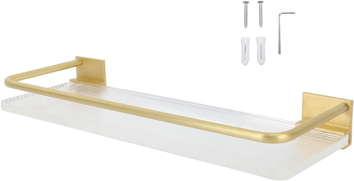 SnelShoppen - Badkameropbergrek 30 Cm Wandgemonteerde Badkamerhanddoekplank Goud - Ruimtebesparend Aluminium en Acryl Organizer voor Thuiskeuken en Sl