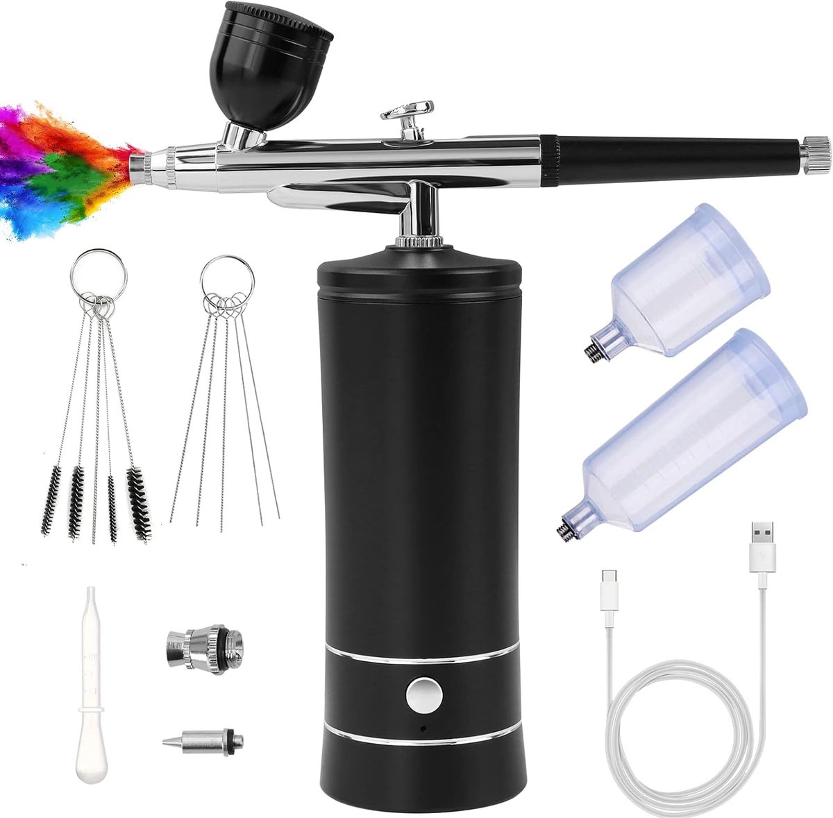 SnelShoppen - Airbrush Set met Compressor, Oplaadbaar Draadloos, Niet-Verstoppend, Hoge Druk Airbrush Set met 0.3mm Mondstuk en Reinigingsset voor Nag
