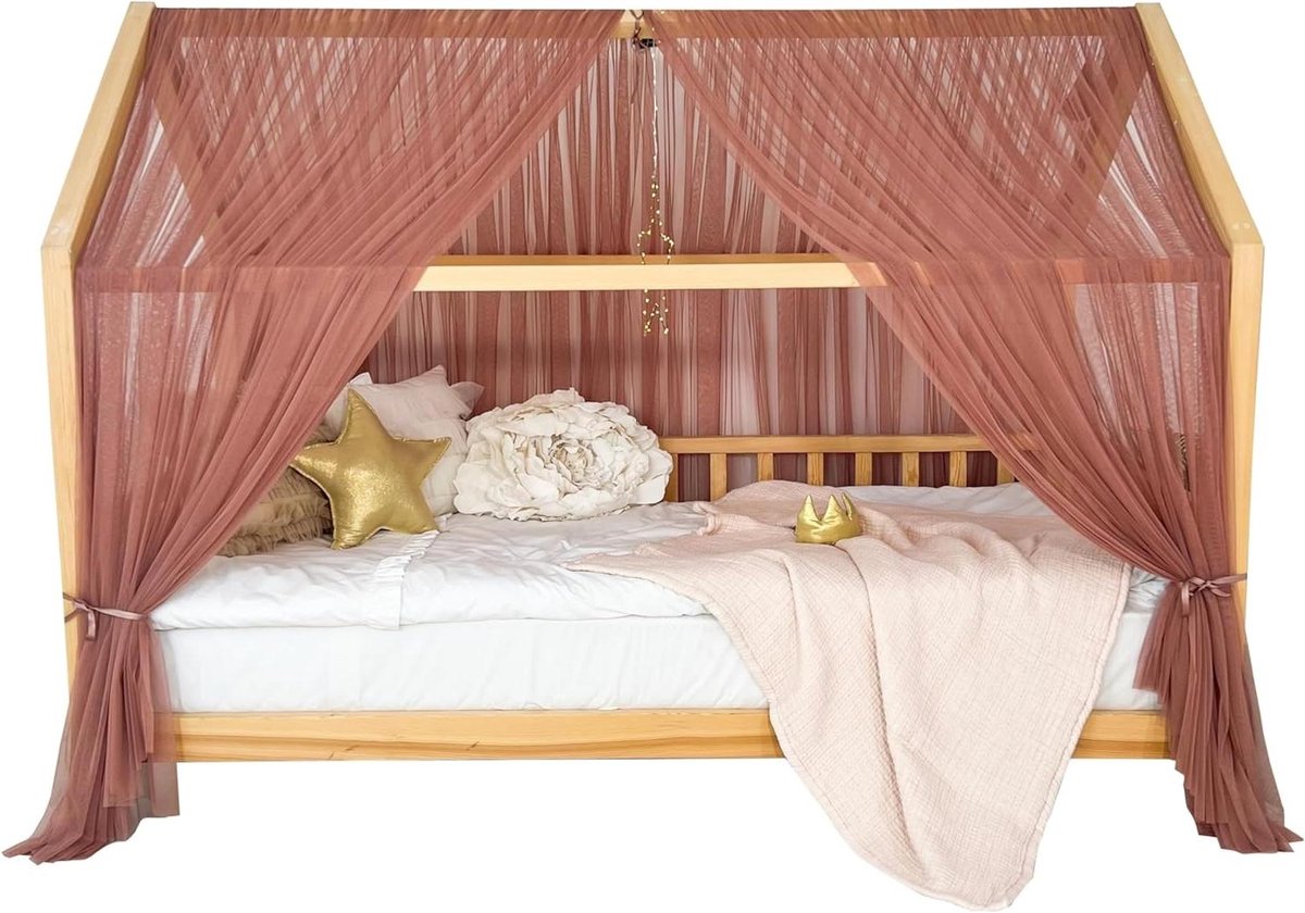Bedhemel Kinderkamer - Tule Luifel - Slaapkamer Decoratie - Zachte Tule Stof - 300 cm Hoogte - Roze Bruin