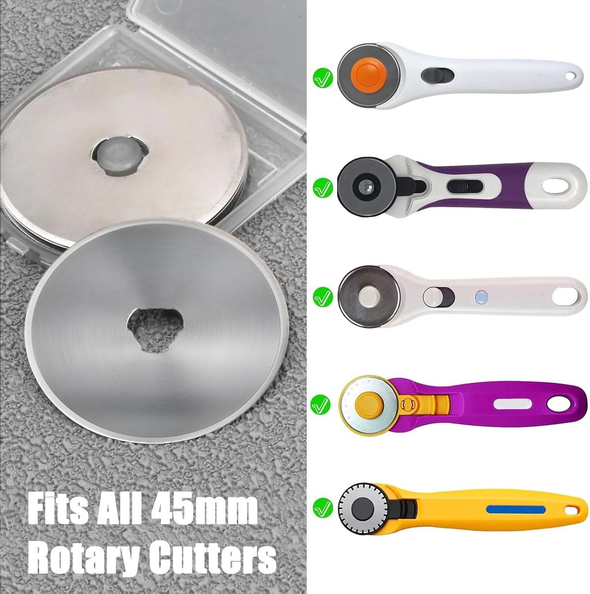 SnelShoppen - Pack van 10 Roller Cutter Rond Vervangbladen, Snijmachine Blades, Ronde Snijbladen, RVS Snijmes, 45 mm, Voor Knutselen en Creatieve Proj