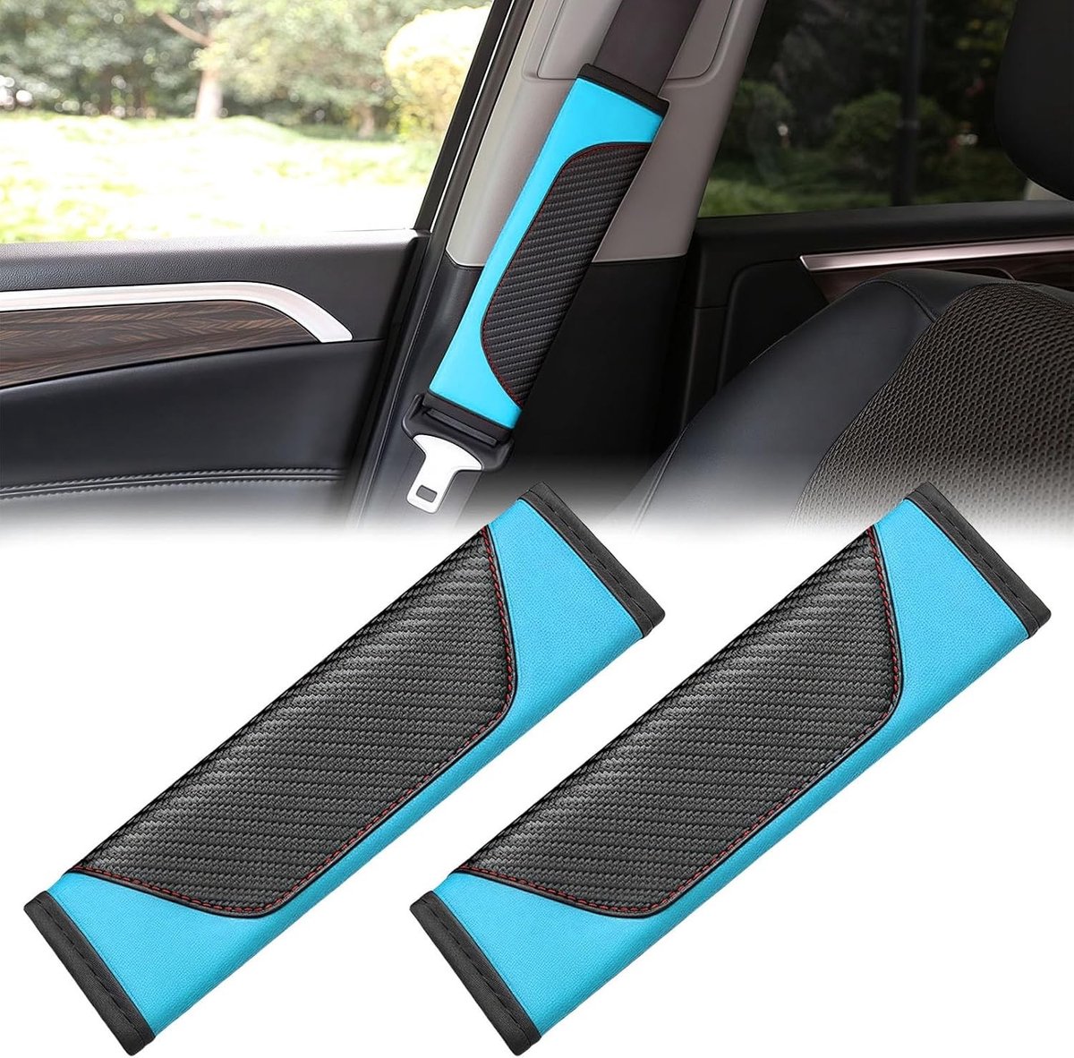 Gordelkussens - Blauw - 23 x 6 cm - Koolstofvezel Schouderkussen voor Veiligheidsgordels - Voor Auto en Andere Toepassingen