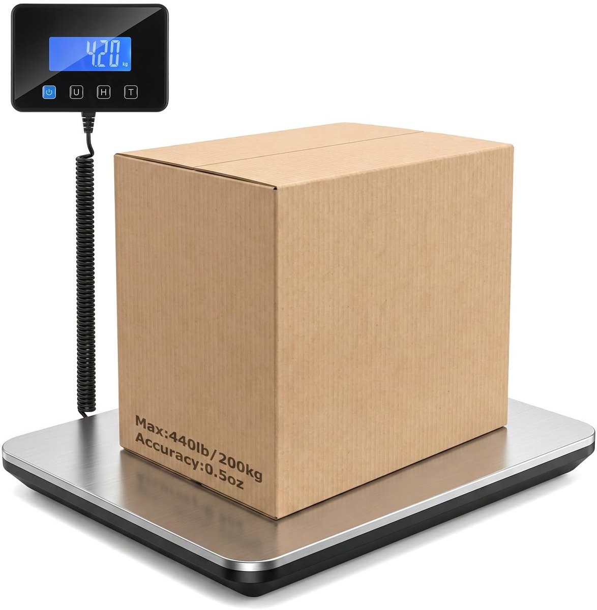 Pakketweegschaal - Roestvrij Staal - 200 kg - Digitale Postweegschaal met LCD-Display - Voor Thuis en Kantoor