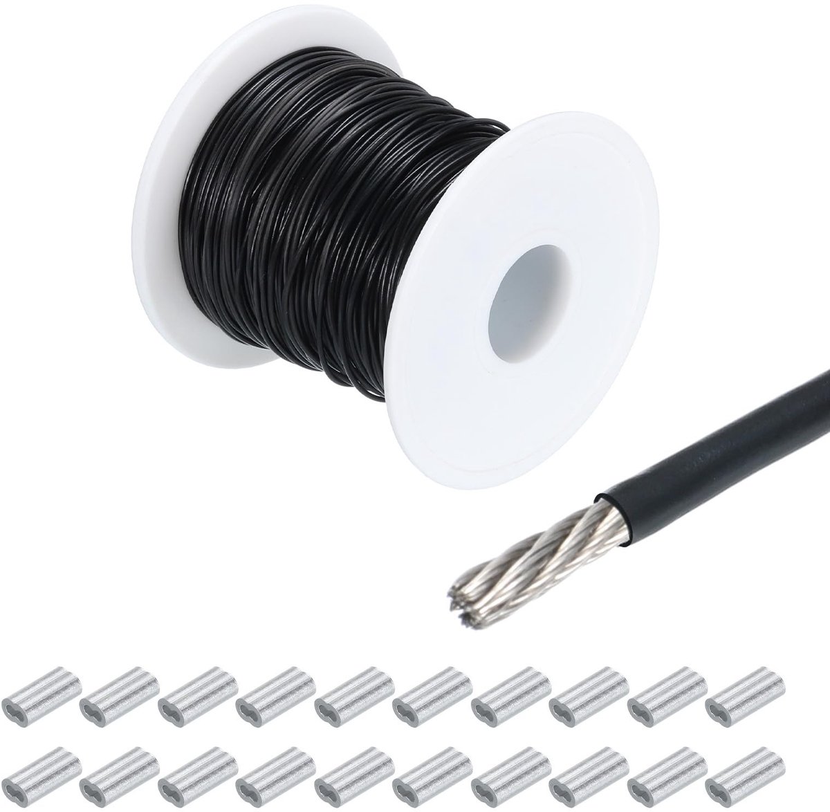 Solidchoice - 70 m Roestvrij Stalen Staalkabel met Aluminium Hulzen
