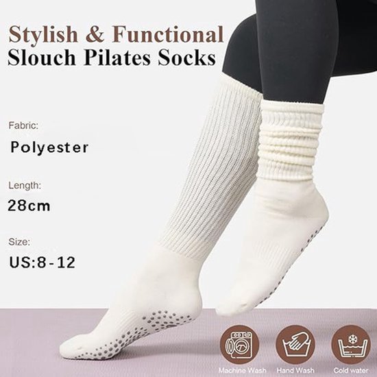 3 stuks-lange cylinder stapelkosen-puur katoenen garen sokken-anti-slip fitness pilates-dames kalf sokken-sport sokken-eenmaat-kaki melk wit lichtkoffie driekleurig — afbeelding 2