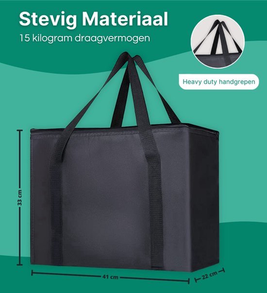 1 stuk - isolatie tas - verdikte niet-geweven stof - aluminiumfolie taart isolatie tas - parel katoen hand isolatie tas - picknick - 30L - zwart — afbeelding 2