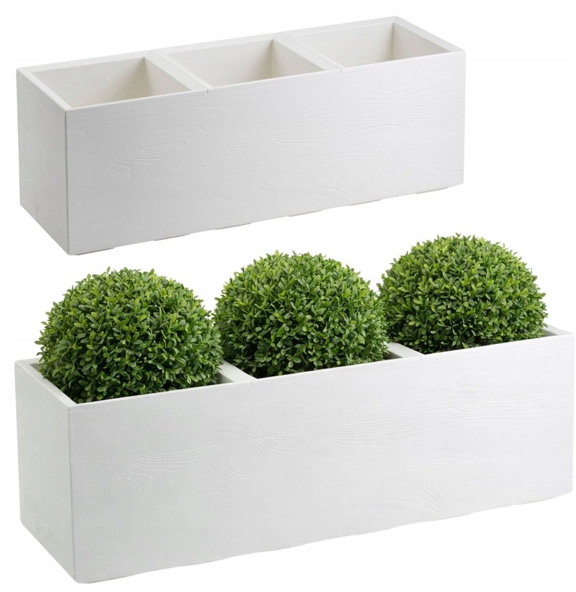 Merkloze Rechthoekige Plantenbak op Wielen, Crème, 90x30 cm