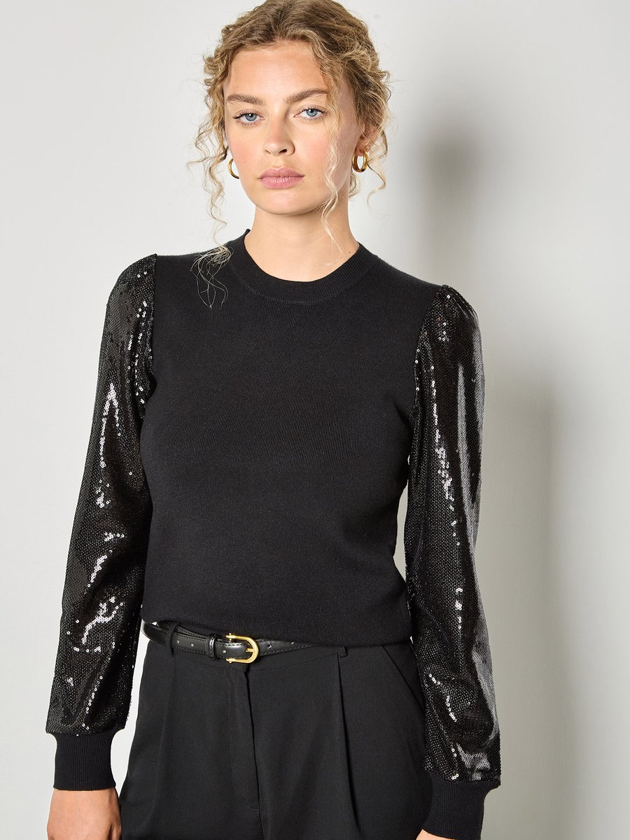 Sequin Arm Ribbed Knit Jumper