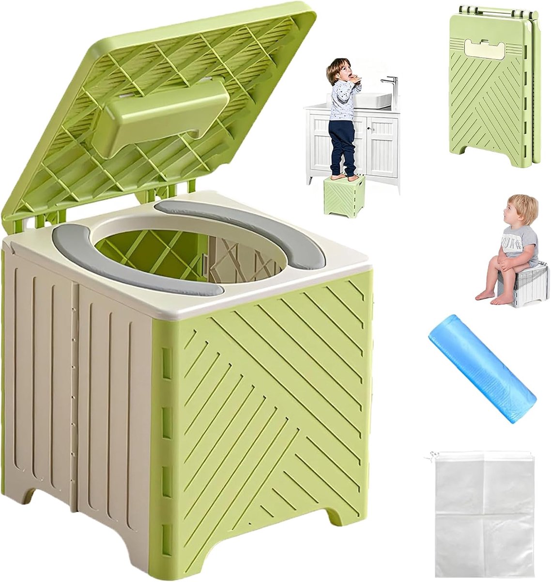 Opvouwbaar potje voor onderweg, reispotje & mobiel reistoilet kinderen met PU-zitting, stevig PP-materiaal, 15 - ShopVlot