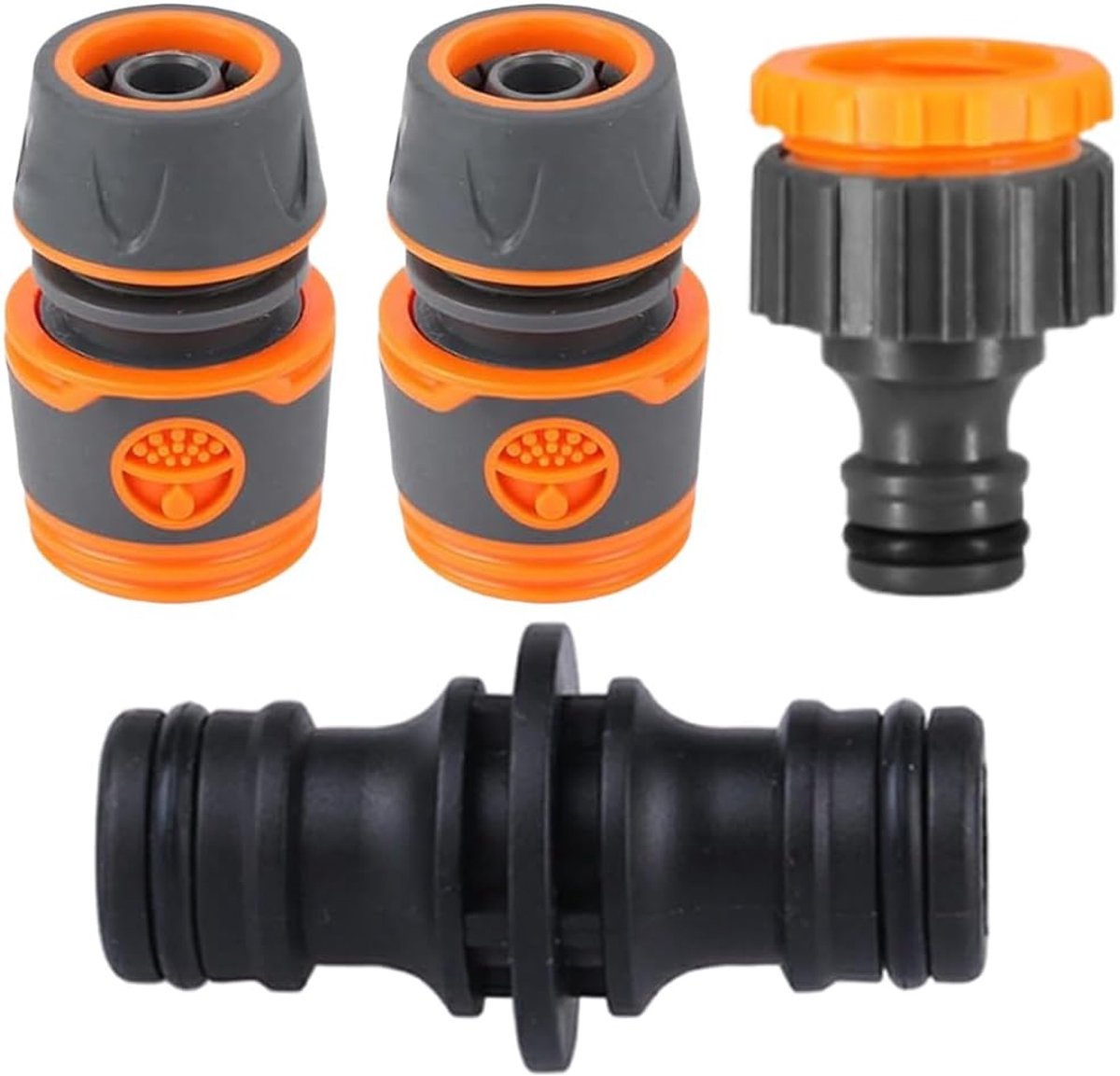 Set van 4 connectoren voor tuinslang 1/2 inch: 2 snelkoppelingen, 1 kraanadapter en 1 dubbele aansluiting - ShopVlot