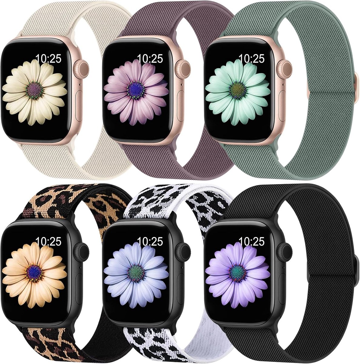 Higgs Pack of 6 Nylon Straps Compatible with Apple Watch Strap 40mm/38mm/41mm, 44mm/42mm/45mm/46mm/49mm, Adjustable - ShopVlot