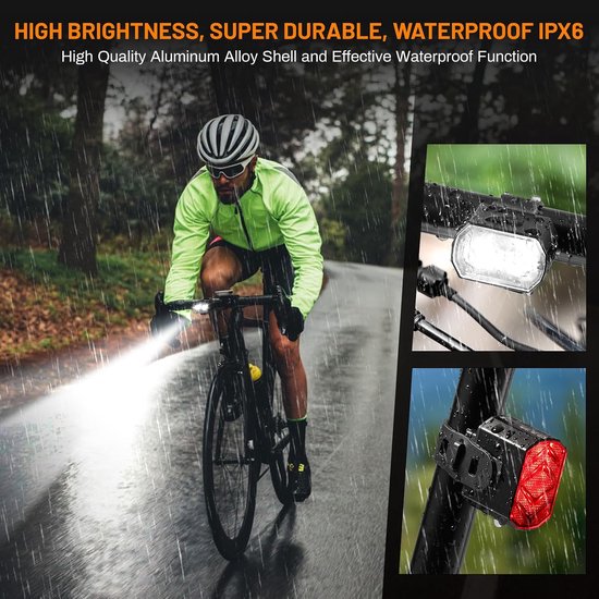 Ulisem - Fietsverlichting Set USB Oplaadbaar - LED Voorlicht & Achterlicht voor Fiets - 6 Lichtstanden - Waterdichte Fietslampen IPX6 - Universele Fietsaccessoires — afbeelding 5