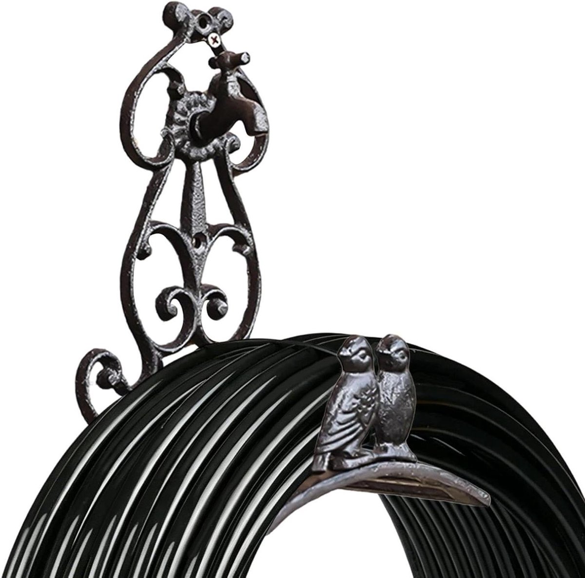 Tuinslang Houder - Slang Oproller - Tuin Organiseren - Versterkt Gietijzer - 17.5 x 12.5 x 24 cm - Zwart