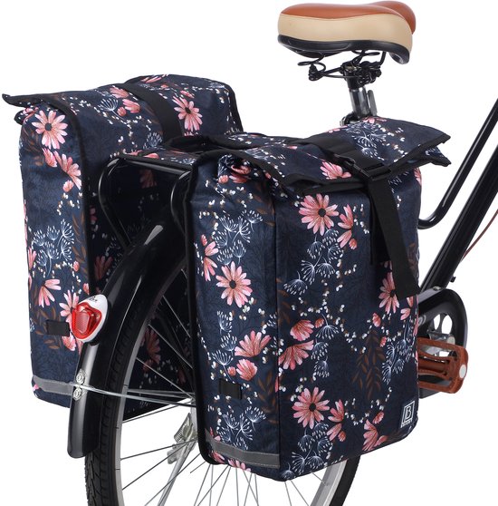 Brisby Dubbele Fietstas Rolltop Zwart 39-48L Waterdicht Geschikt voor Elektrische Fietsen & E-Bike - Japanese Flower van Brisby — afbeelding 5