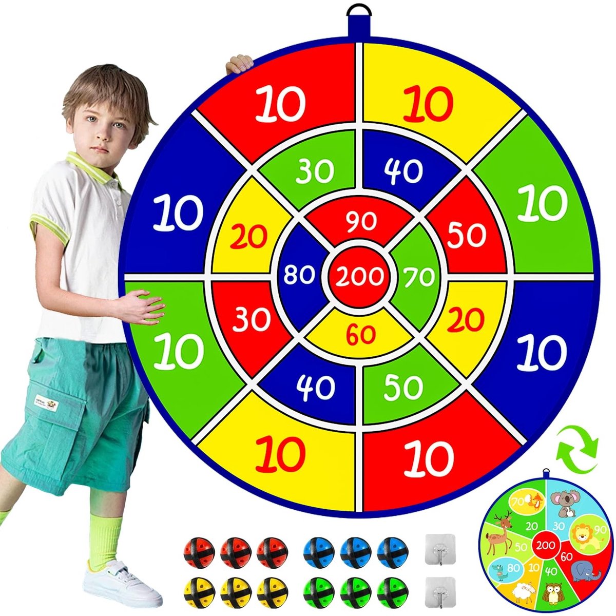 Solidchoice - Dubbelzijdig Dartbord voor Kinderen met 12 Kleverige Ballen - Leuk Spel voor Binnen en Buiten