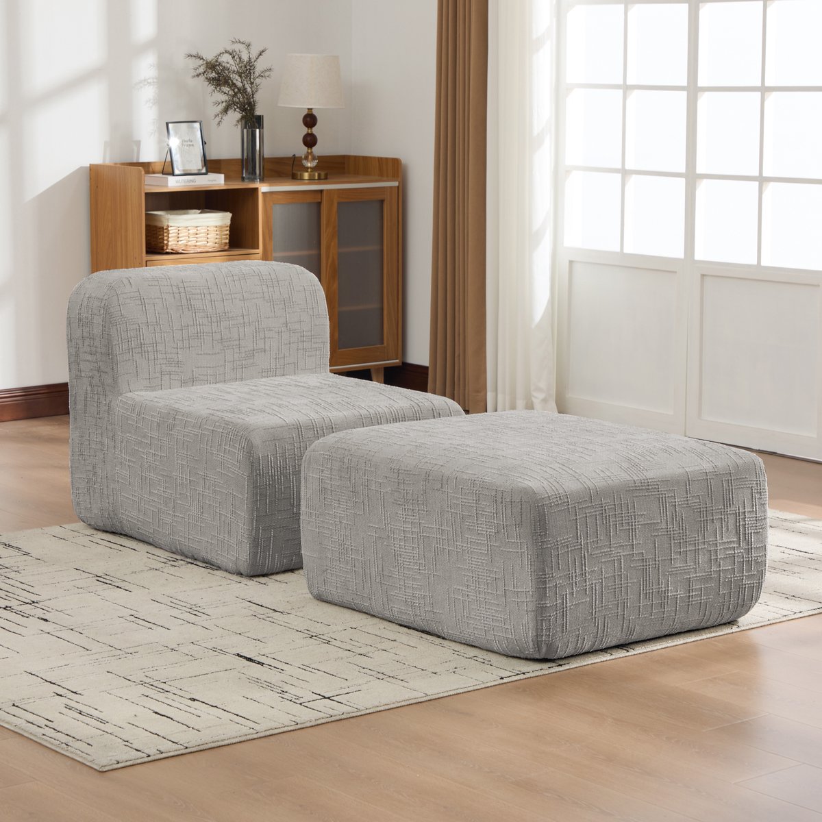 Grijze Chenille Lounge Bank - Compressie Sofa Met 30D Schuim - Geen Montage Nodig