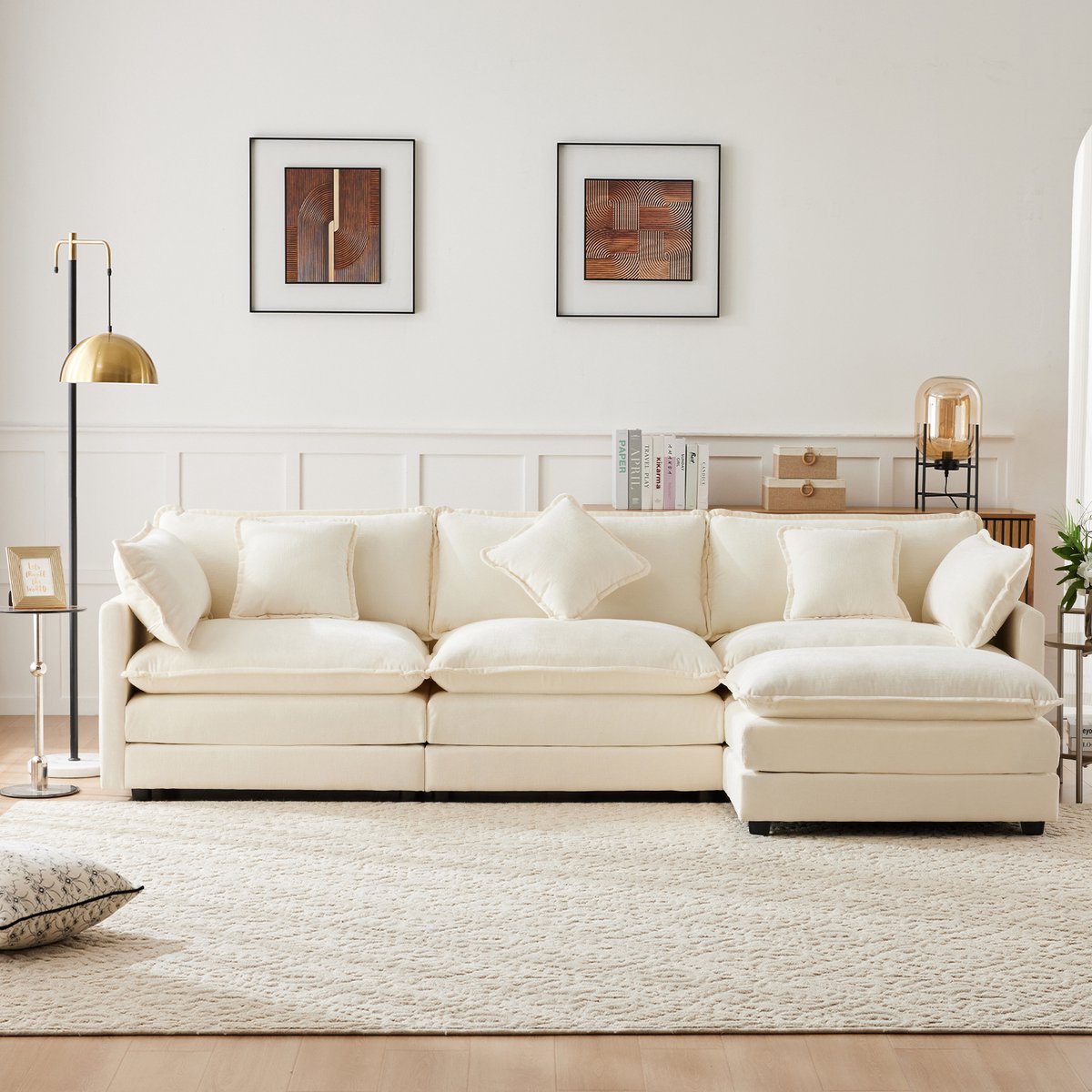 Chenille hoekbank voor dagelijks gebruik: Comfortabel en praktisch voor thuis - 283x147x84 cm, Beige