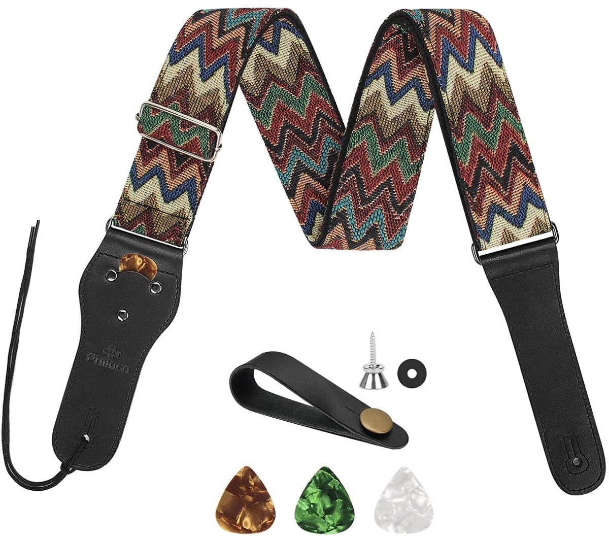 Solidchoice - Verstelbare Gitaarband met Leren Uiteinden en Jacquard Design
