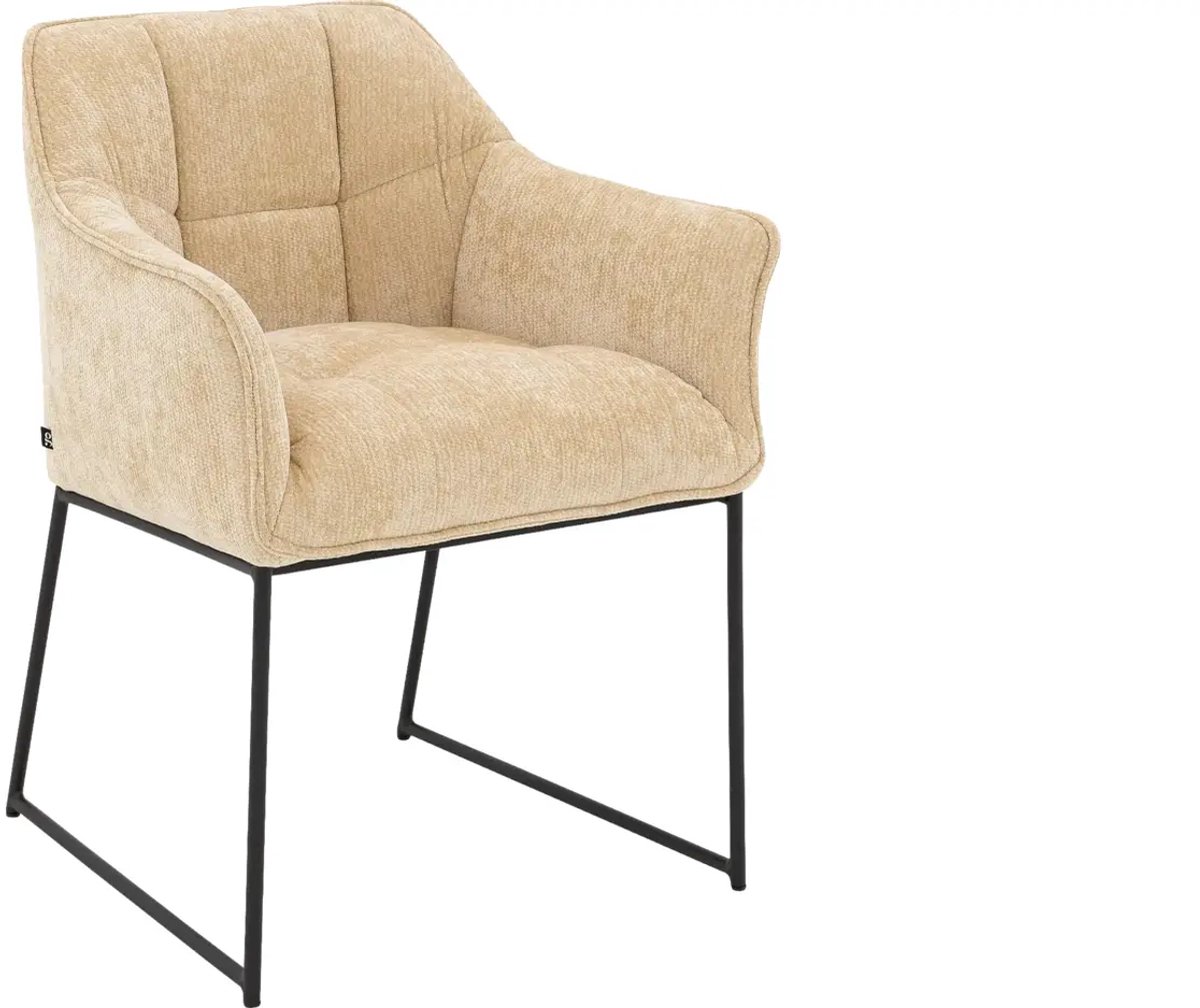 Goossens Eetkamerstoel Ronnie - Met Armleuning - Stof - Beige