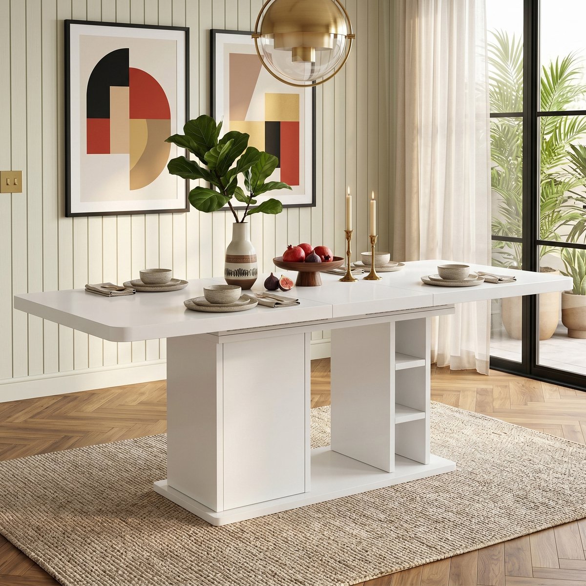 VVBV Eettafel 180x80x75 cm - Uitschuifbaar, Opbergruimte - Wit, MDF