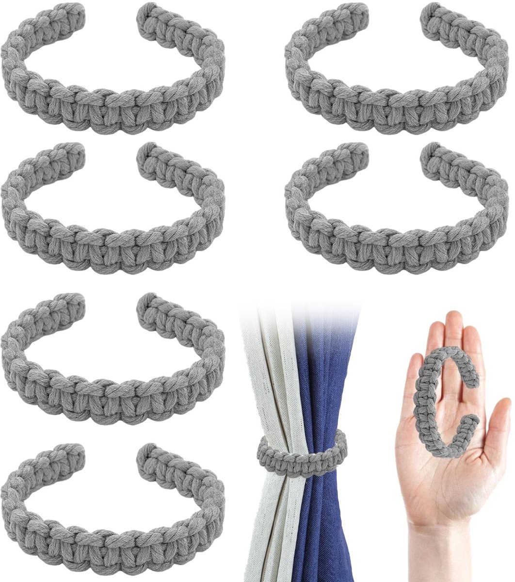 Solidchoice - Set van 6 Boho Gordijnbinders in Grijs