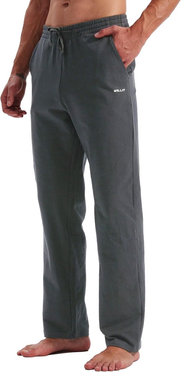 Willit Men's Cotton Yoga Pants Open Bottom Sports Lounge Trousers Loose Jogging Bottoms with Pockets - ShopVlot