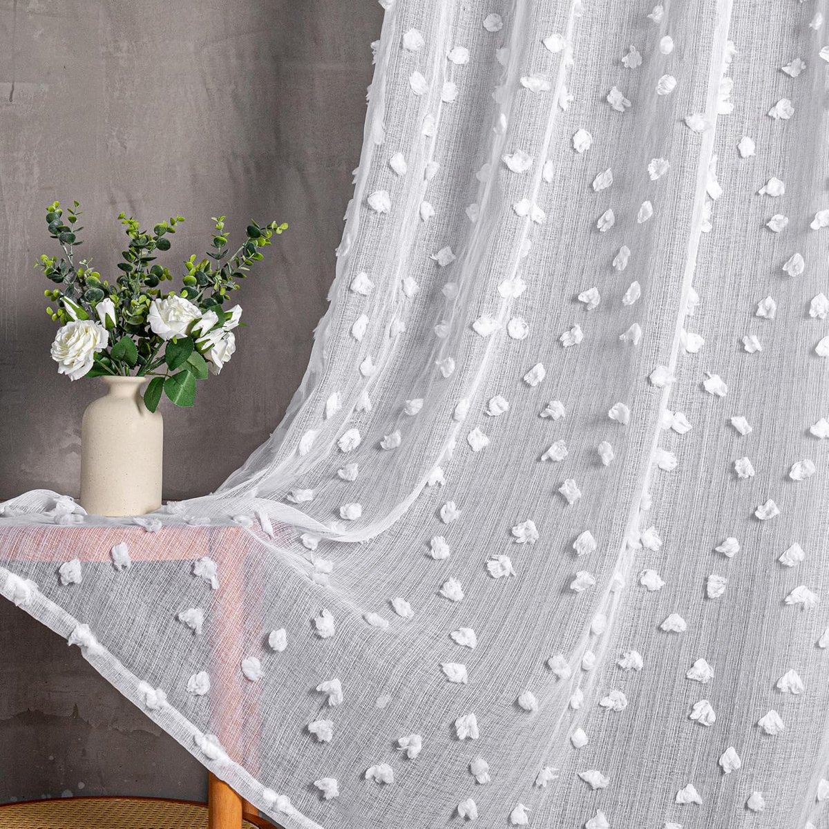 MYSKY HOME Curtains White Set of 2 Curtains with Eyelets for Children's Room Living Room Modern Embroidery Eyelet - ShopVlot