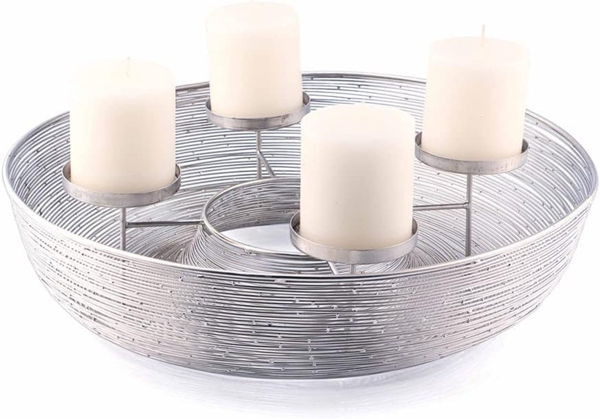 Advent Wreath Metal Silver for Blunt Candles Made of Nickel Plated Stainless Steel, Modern Advent Wreath Diameter 40 - ShopVlot