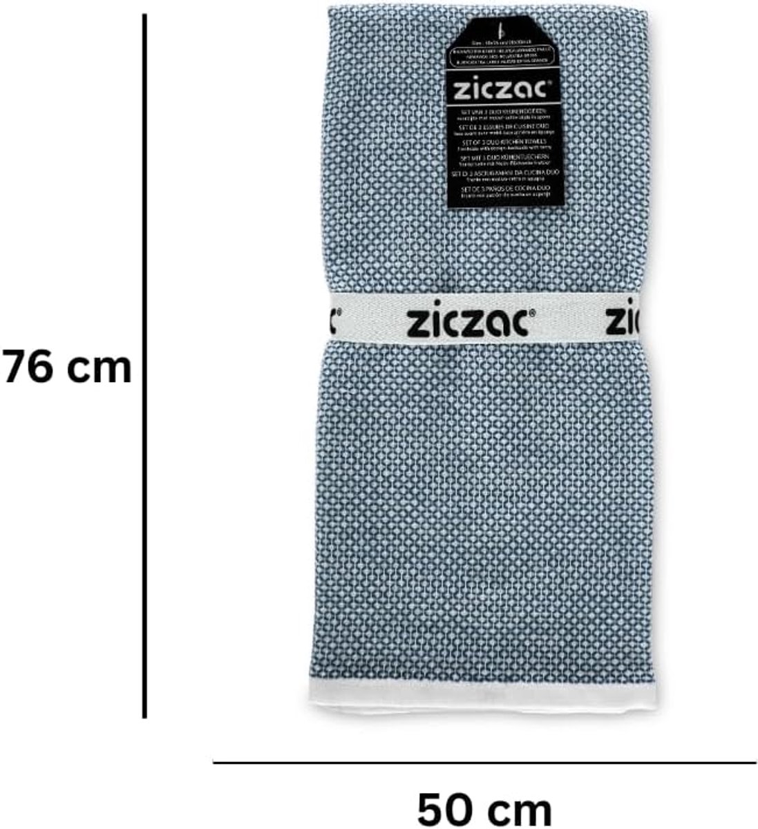 ZICZAC - Kitchen towels LENO - SET/3 - Convenient to hang, Strong absorption, Extra large - 50x76 cm - Blue - ShopVlot