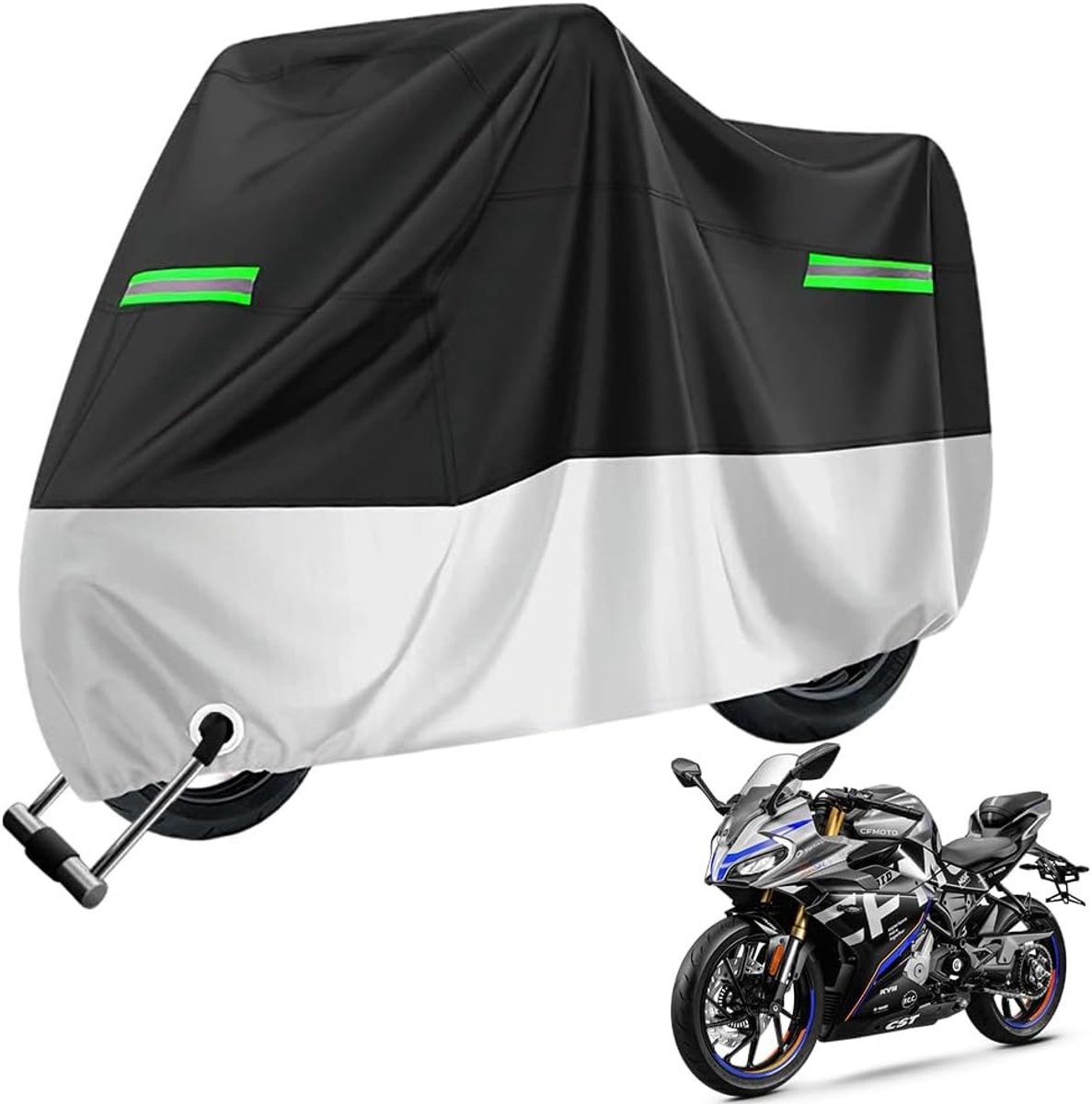 Motorhoes, waterdicht, 210D, universele motorhoes met reflecterende strepen, opening voor hangslot voor motorfietsen - ShopVlot
