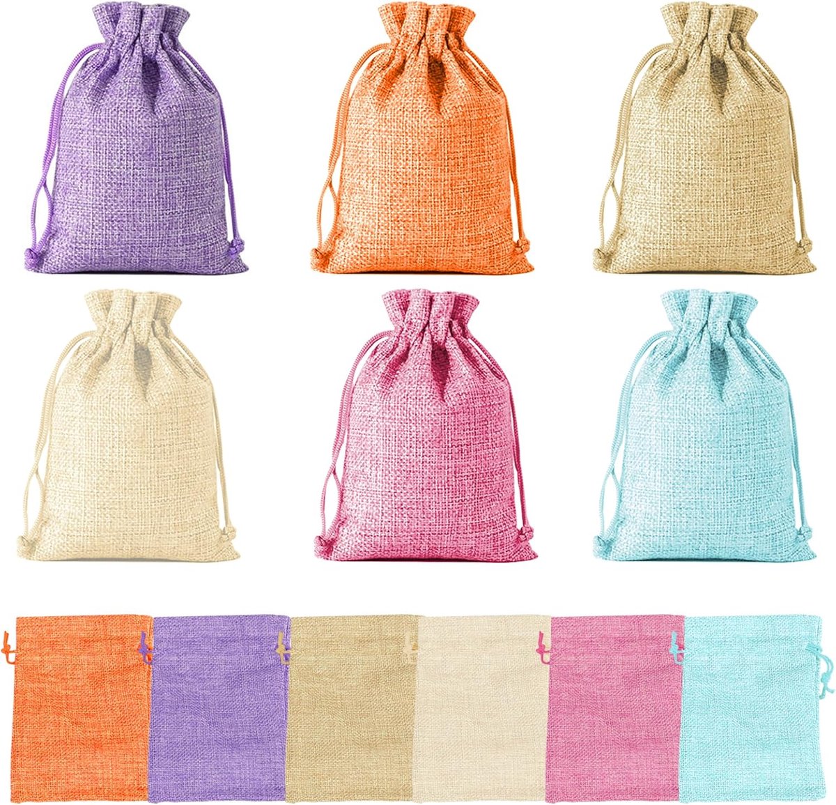 Pack of 30 jute bags with drawstring, 10 x 14 cm, small jute bags with drawstring, coloured linen bags for jewellery - ShopVlot