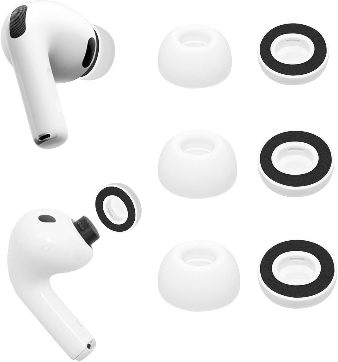 Aiivioll Oordopjes voor AirPods pro3 van traagschuim, wit-zwart, 3 paar - ShopVlot