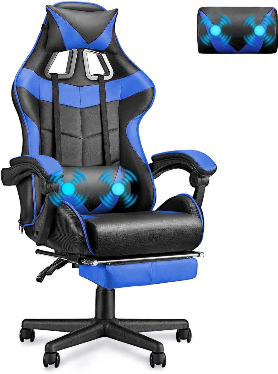 Arvioo-Gamestoel-Massage Voetsteun-Verstelbaar-Blauw