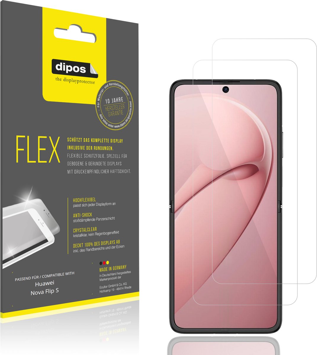 dipos – 2x Beschermfolie geschikt voor Huawei Nova Flip S Innenseite | 3D Full Cover Screenprotector | 100% Passend
