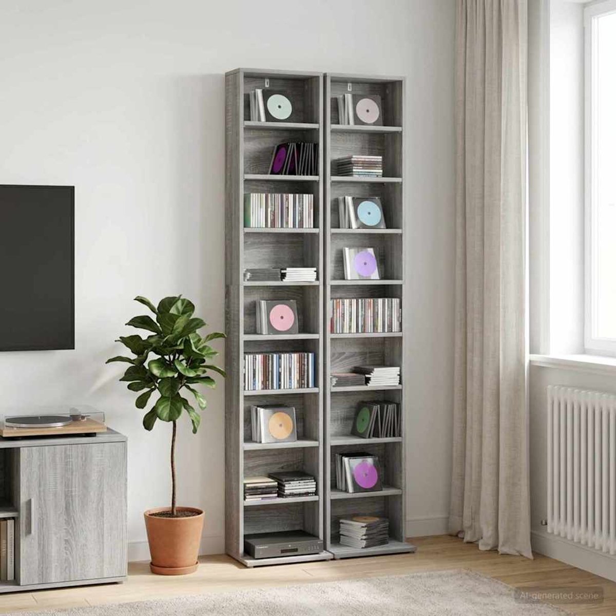 vidaXL - CD - Kast - 2 - st - Grijs - Sonoma - 33 - x - 23,5 - x - 175 - cm - Bewerkt - hout